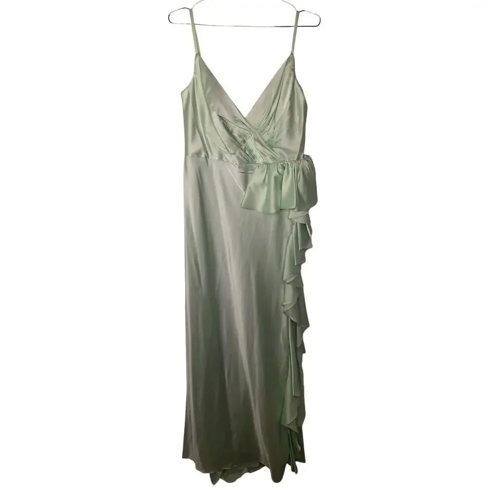 New with Tags Mac Duggal 67815 Ruffle Slit Dress 12 Mint Green Wedding Party